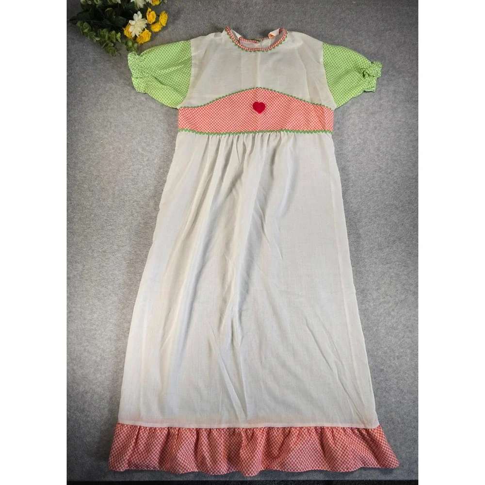 Miss B Nightgown Girls Size 12 White Gingham Heart Vintage 70s Prairie Cottage